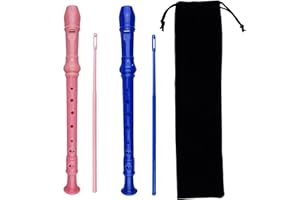 Kasteco 2 Pack German Style 8 Hole-3 Piece Descant Soprano Recorders with Cleaning Rod, Black Storage Bag, ABS Material (Pink and Blue)