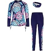 GRACE KARIN Girls Long Sleeve Swimsuit Two Piece Rashguard Floral Swimwear 6-14Y