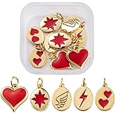 COGCHARGER 10 Pieces 5 Styles Red Heart Charm Pendants Brass Enamel Pendants Gold Plated Brass Charms Mixed Shape for Jewelry Necklace Bracelet Making