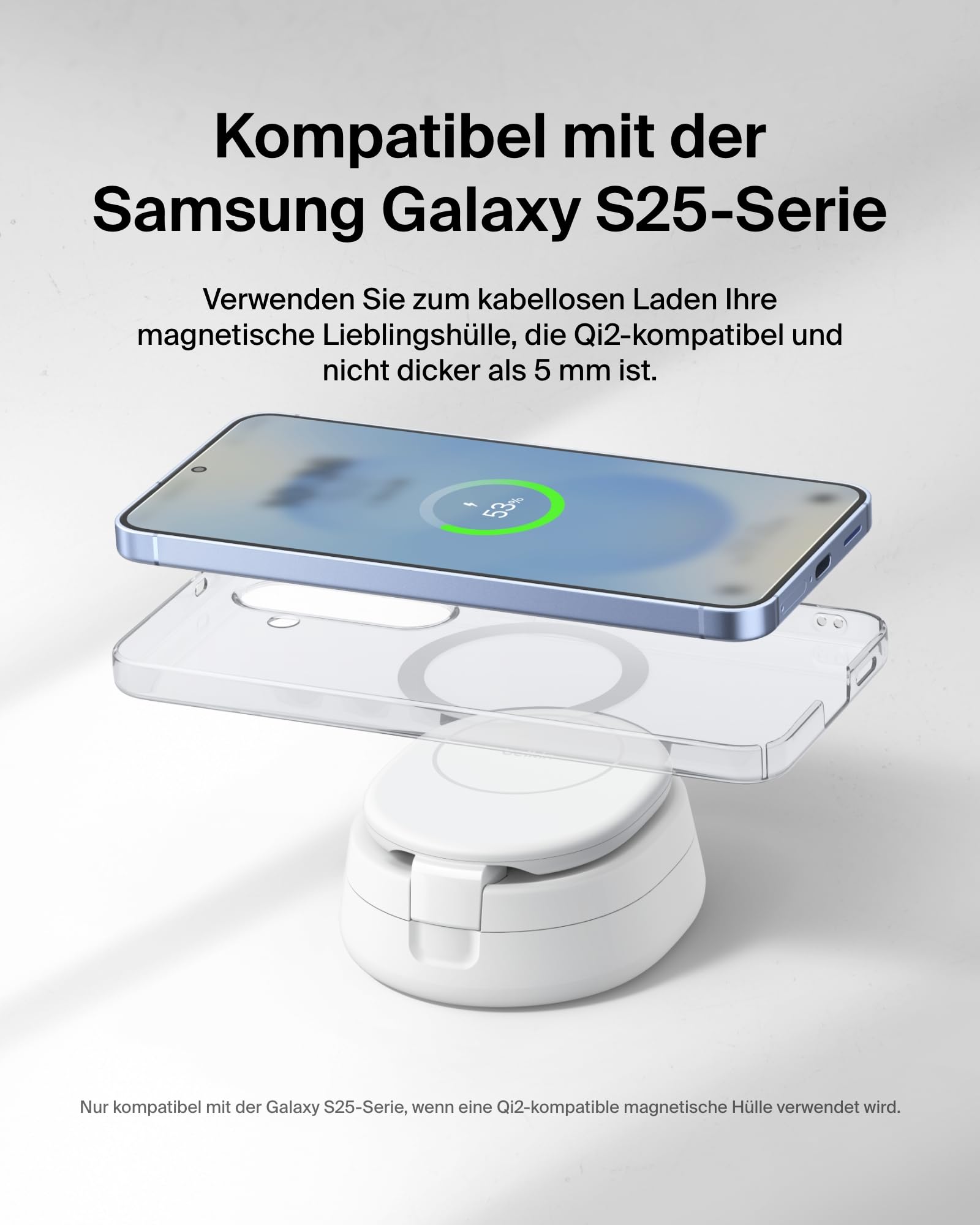 Belkin BoostCharge 2-in-1 Induktive Ladestation mit Qi2, 15W, MagSafe-kompatibles Ladegerät, Kabellose, Kompakte, Verstellbare, für iPhone 17, Air, 16, Pixelsnap, AirPods, inkl. 30-W-Netzteil – Weiß 7