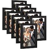 HappyHapi 4x6 Picture Frames Set of 10, Tabletop or Wall Display Pictures 3.5x5 with Mat or 4x6 Without, Multi Photo Frames Collage (Black)