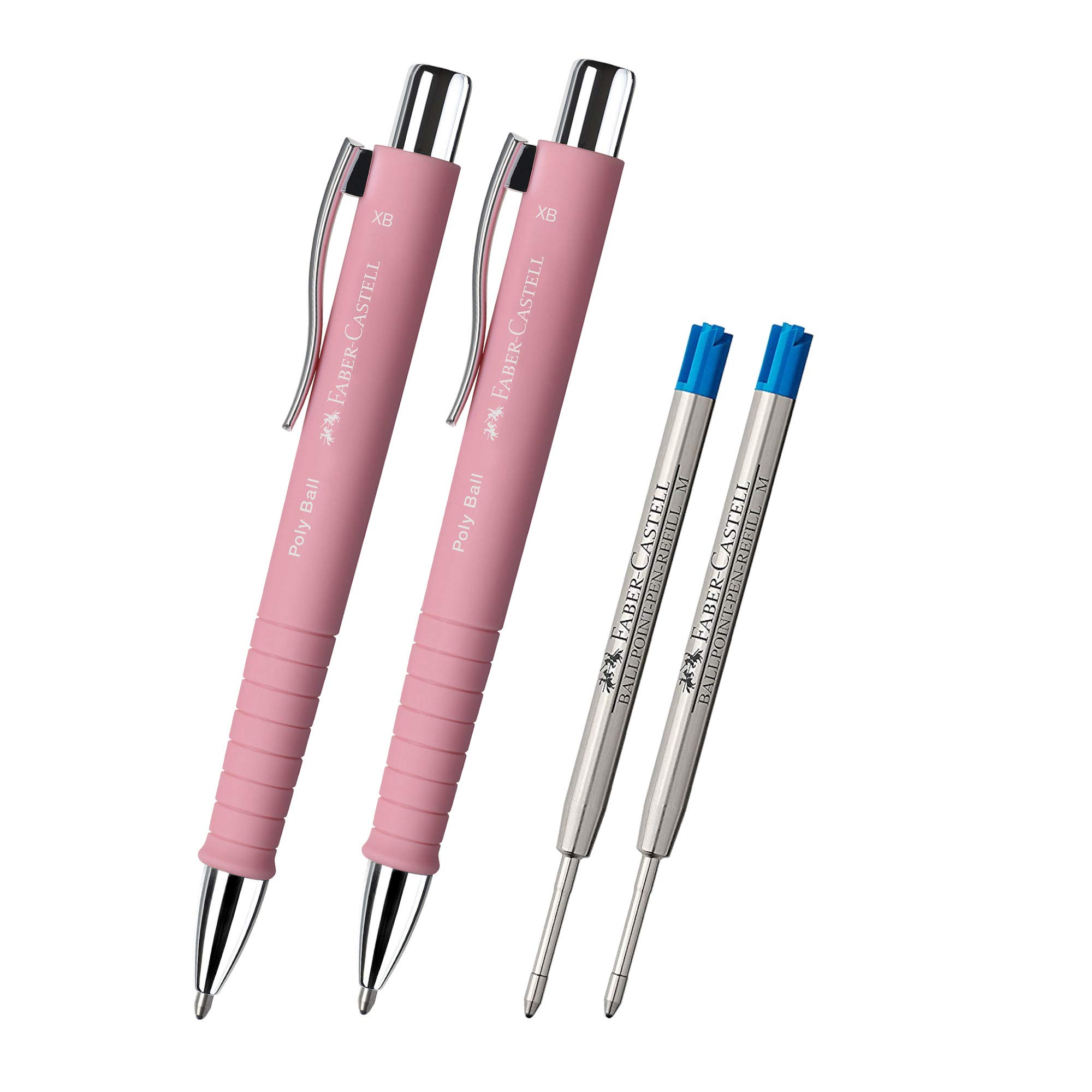 Faber-Castell - Poly Ball XB ballpoint pen, line thickness 0.5 mm, 2 x pink + 2 blue leads
