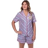 INTIMO Wicked Women's Glinda Pajamas Striped Uniform Button Top Shorts Pajama Set