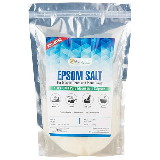 Agrobium's Epsom Salt (2kg + 500 GMS Free) All Purpose Magnesium Sulphate | Vigorous Growth of Flowering Plants, Fruits & Vegetables | for Green Gardens | Bath and Feet Soak