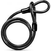 FEUOWEL Bike Cable Lock Security Cable with Loops - 3/8 inch (10 mm) Heavy-Duty Locking Cable, Vinyl Coated Steel Cable Bike Chain Security Chain (4ft, 7ft, 15ft)