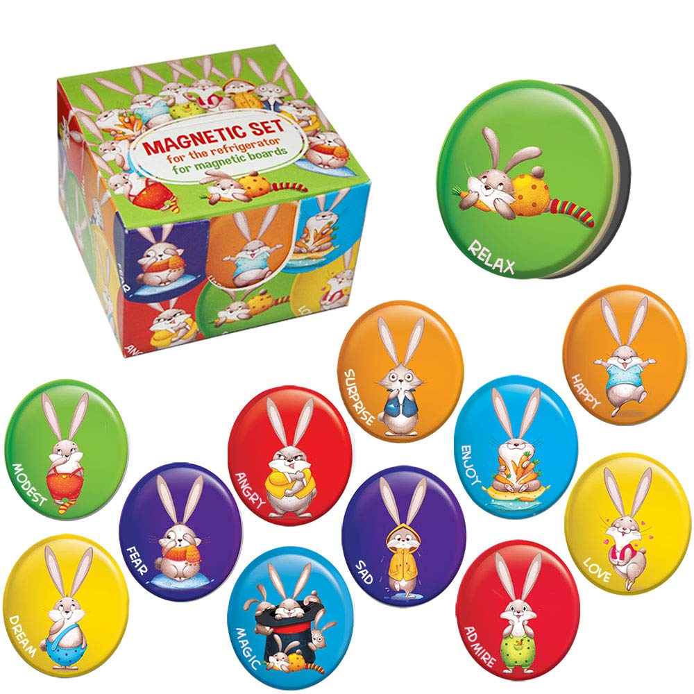 Bunny Fridge Magnets for Kids - Magdum - 12 Cute Rabbit Magnets - Decorative Magnet Set for Fridge or Whiteboard - Colourful Cartoon Rabbits Kitchen Decoration - Strong Durable Magnets - Gift