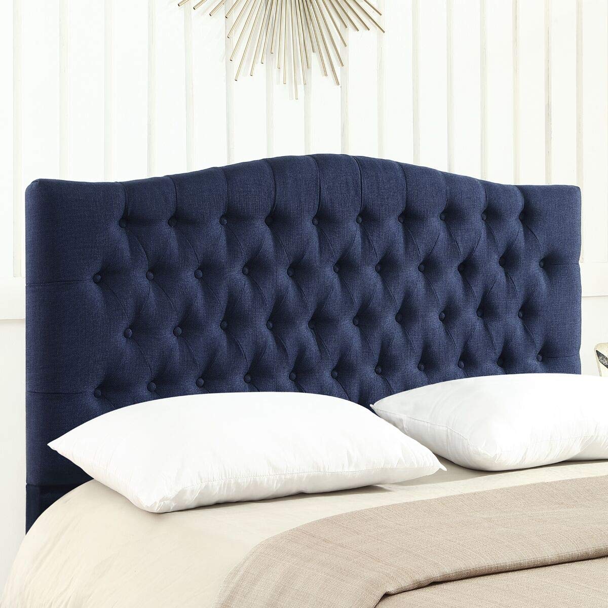 Photo 1 of 24KF Linen Upholstered Tufted Button Queen Headboard and Comfortable Fashional Padded Queen/Full Size headboard- Navy Blue