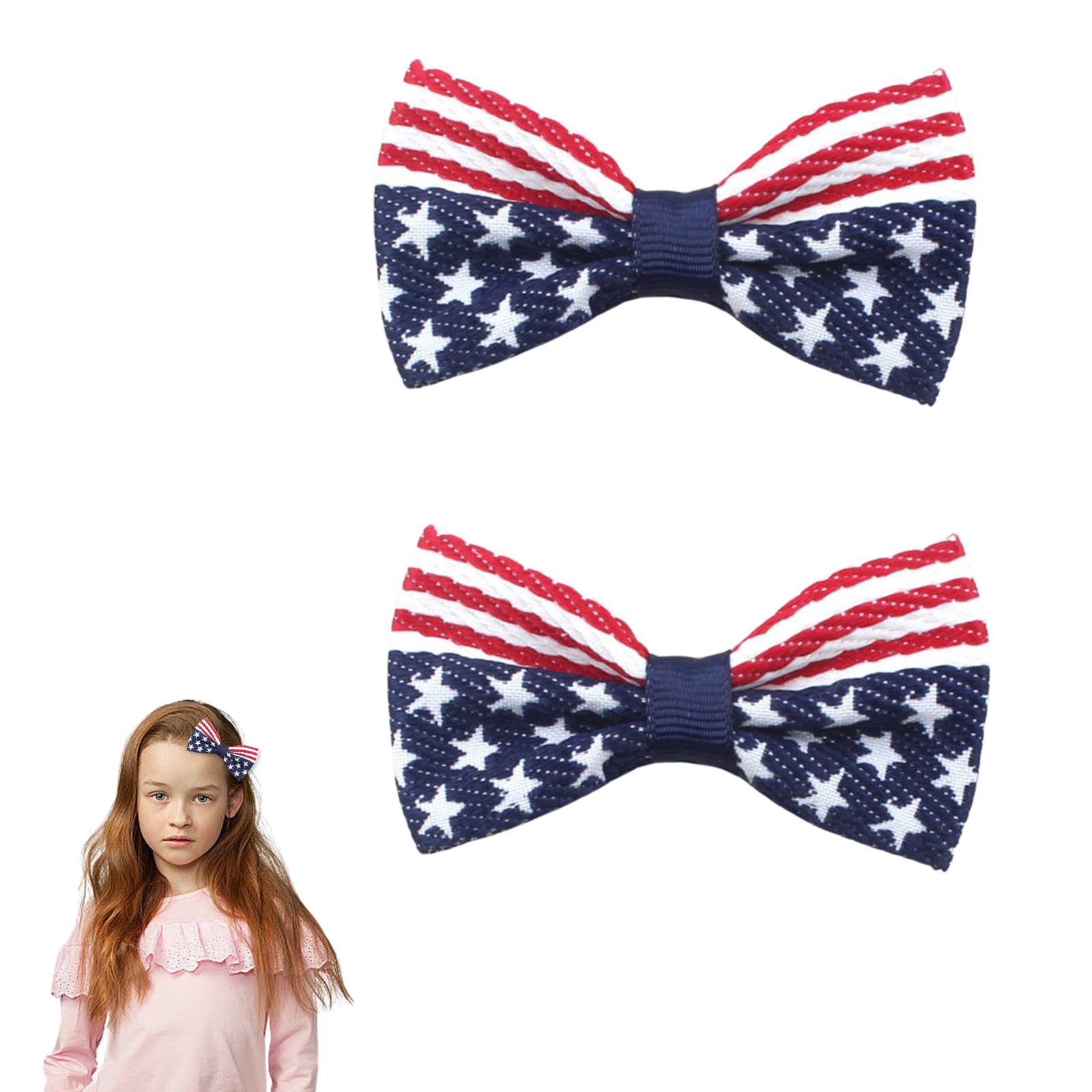 Photo 1 of ***pack2**Independence Day Hair Accessories: Patriotic American Flag Hair Bows, Clips, and Barrettes for Baby Girls - 2Pcs Hairpins for 4th of July