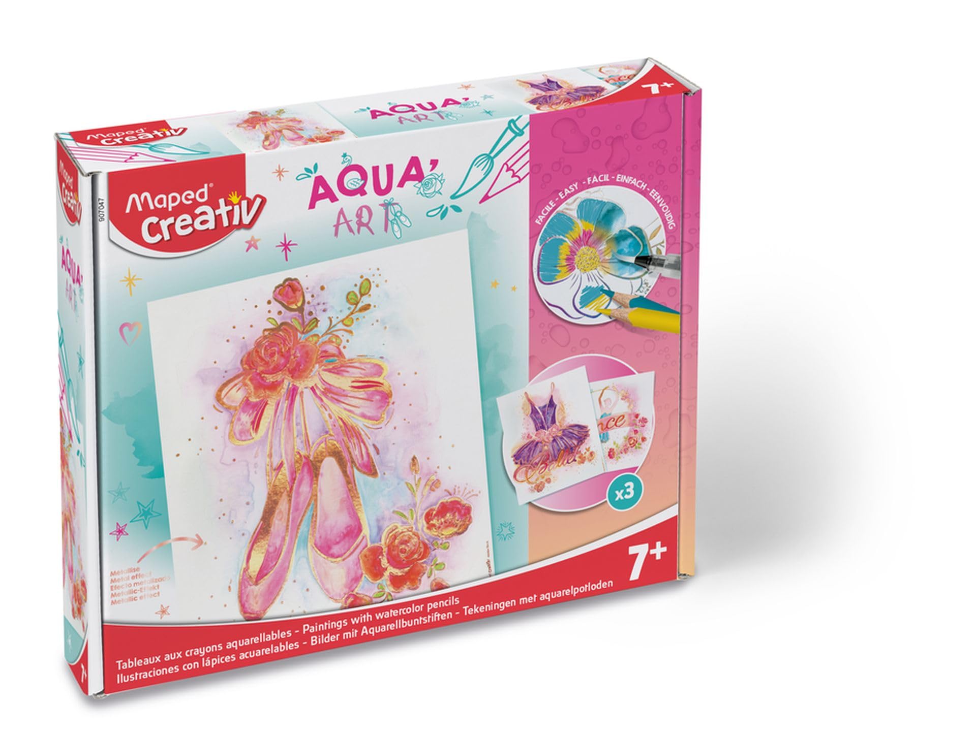 Maped CREATIV – Dance Themed Watercolour Activity for Children - Watercolour Pencils + Water Brush – 3 Different Ballet Illustrations - Metallic Effects Posters to Colour and Customise