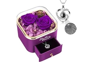 DEEMEI Mothers Day Flower Gifts for Mom, Preserved Real Purple Rose with Heart Necklace -Eternal Flowers Birthday Gift for Women Girlfriend Mom Wife Grandma Forever Rose Gifts on Mothers Day Anniversary