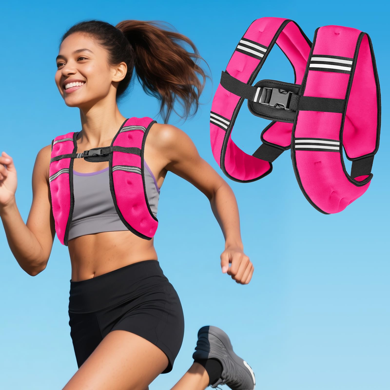 Pink Weighted Vest Women, 8lbs/12lbs/16lbs/20lbs Weight Vest with Reflective Stripes for Workout, Strength Training, Running, Fitness, Muscle Building, Weight Loss Image