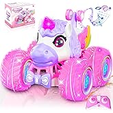 Remote Control Car for Girls, 360° Rotating Unicorn Monster Truck, 4WD RC Stunt Cars with Light and Music, 2.4 GHz, Rechargea