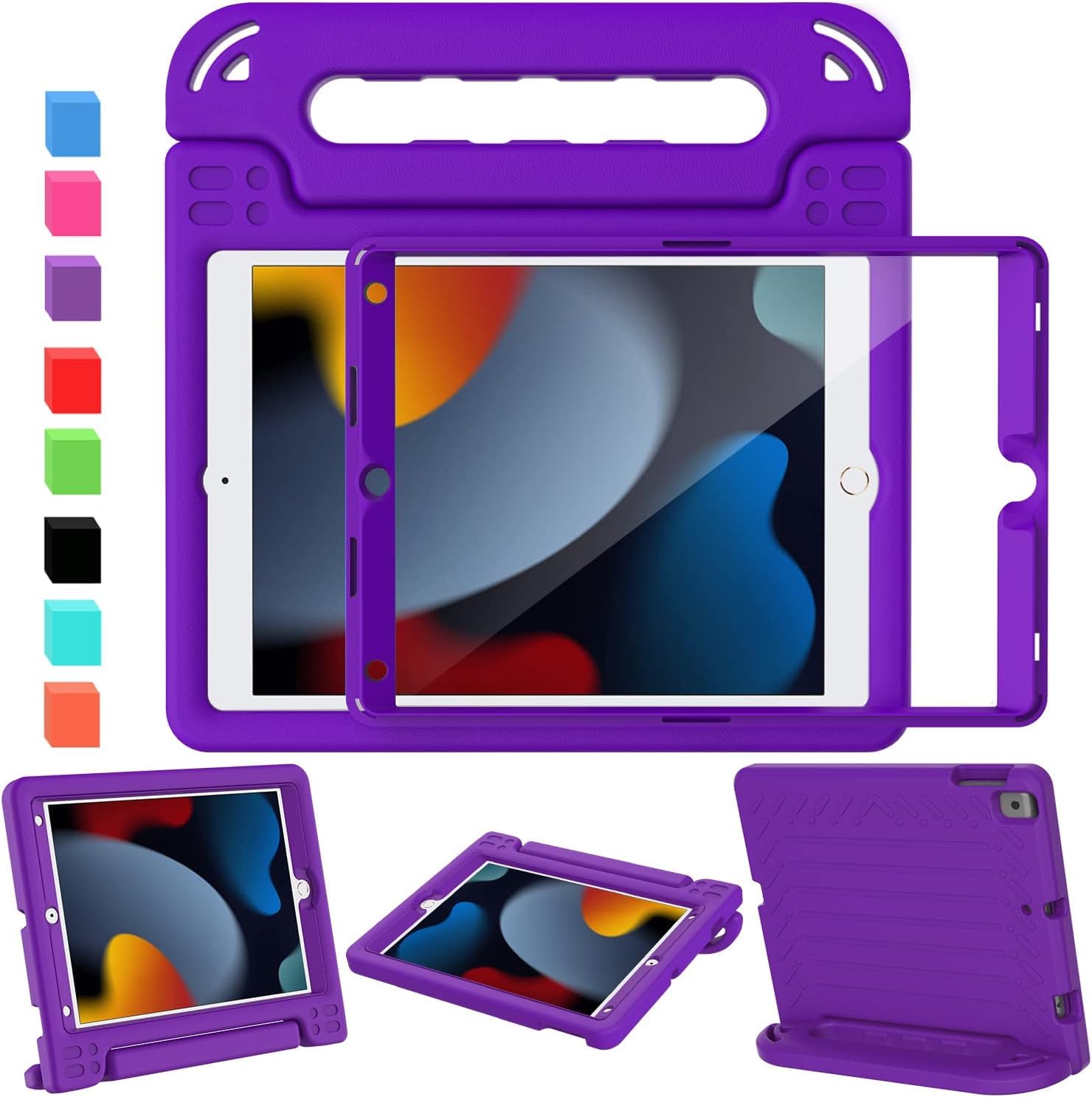 SINSO Case for iPad 9th Generation 2021/iPad 8th Generation 2020/iPad 7th Generation 2019, 10.2 Inch Kids ipad Cover Built-in Screen Protector, Shockproof Light Weight with Handle/Stand, Purple