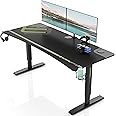 EUREKA ERGONOMIC 63 Inch Computer Desk Large Manual Height Adjustable Gaming Desk, Home Office Studio Table Dual 3 Monitor Curved Edge Desk Mouse Pad Controller Stand Cup Headset Holder