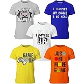 BROOKLYN VERTICAL 5-Pack Video Gamer Short Sleeve Crew Neck Boys T-Shirt with Chest Print | Soft Cotton Sizes 6-30