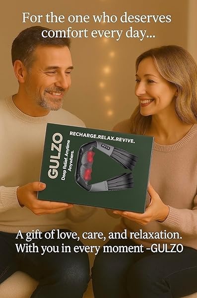 GULZO 4D SHIATSU NECK AND SHOULDER MASSAGER WITH HEAT, DEEP TISSUE BACK AND NECK MASSAGER FOR PAIN RELIEF, ECO-FRIENDLY PORTABLE MASSAGE PILLOW FOR HOME OFFICE CAR, RELAXING GIFT FOR MEN AND WOMEN