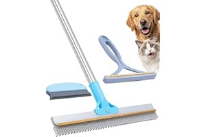 Carpet Rake for Pet Hair Removal-54 Adjustable Long Handle Carpet Scraper, 3 in 1 Reusable Pet Hair Rake with Double Sided Br