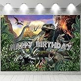 Sensfun Dinosaur Birthday Backdrop Dinosaurs World Happy Birthday Banner 3D Jungle Dino Park Bday Decorations Photography Background Boys Kids Bday Cake Table Party Supplies Photo Booth 5x3ft