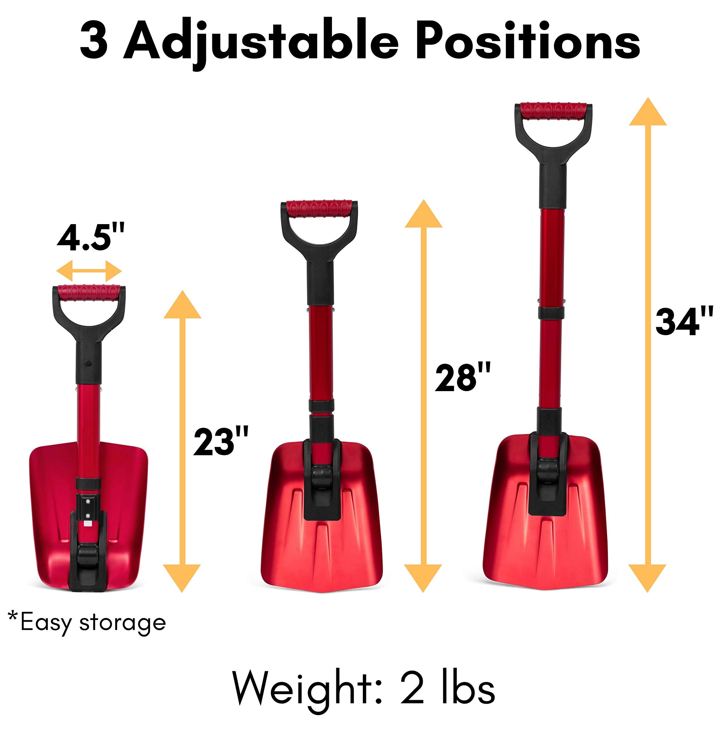 34” Folding Emergency Snow Shovel – Rugged Compact Tool for Car, Snowmobiles, or ATV – Compact Winter Survival Gear - Skiing Camping Mud Avalanche - Collapsible Multifunctional - Red - Image 4
