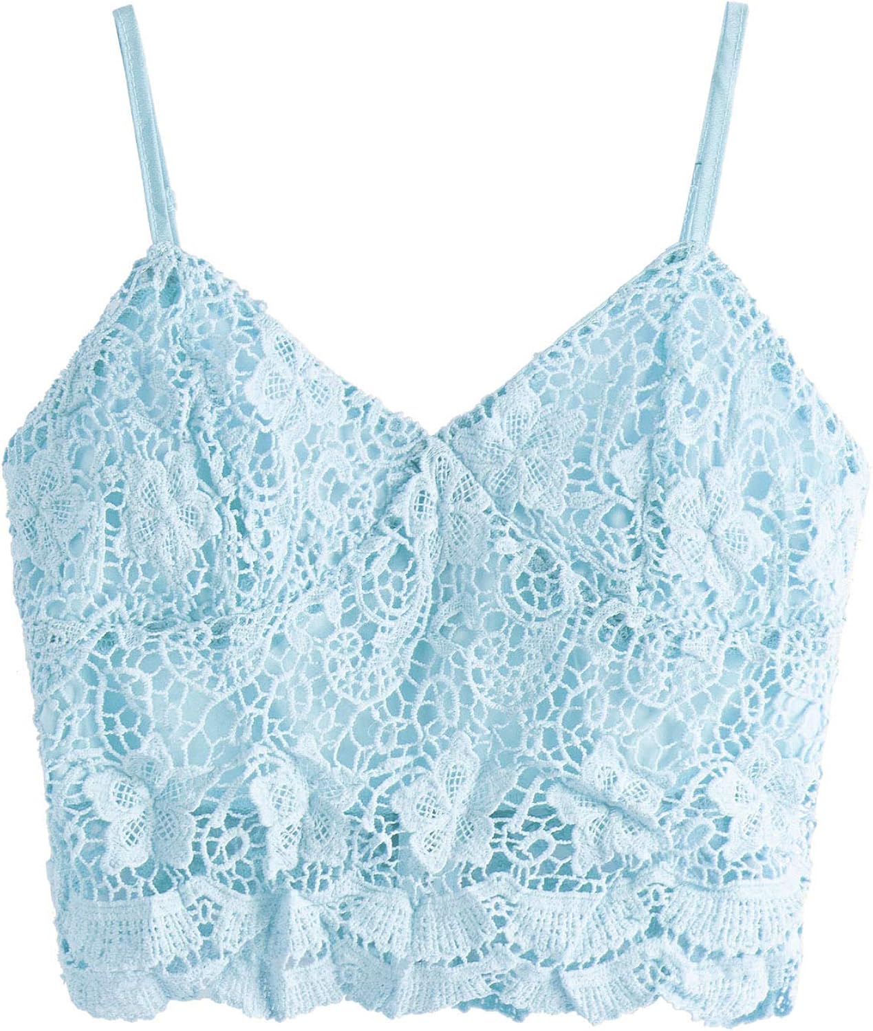 SheIn Women's Casual Lace Crochet Spaghetti Strap Zip Up Cami Crop Top Camisole at  Women’s Clothing store