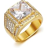 MIVEIVIA ICED OUT Big Cube CZ diamond Ring for men Wedding Rings for Men ring Hip Hop Stainless Steel ring Radiant Rings Bling Iced Out Jewelry Punk Ring Club ring Heavy Metal ring Party