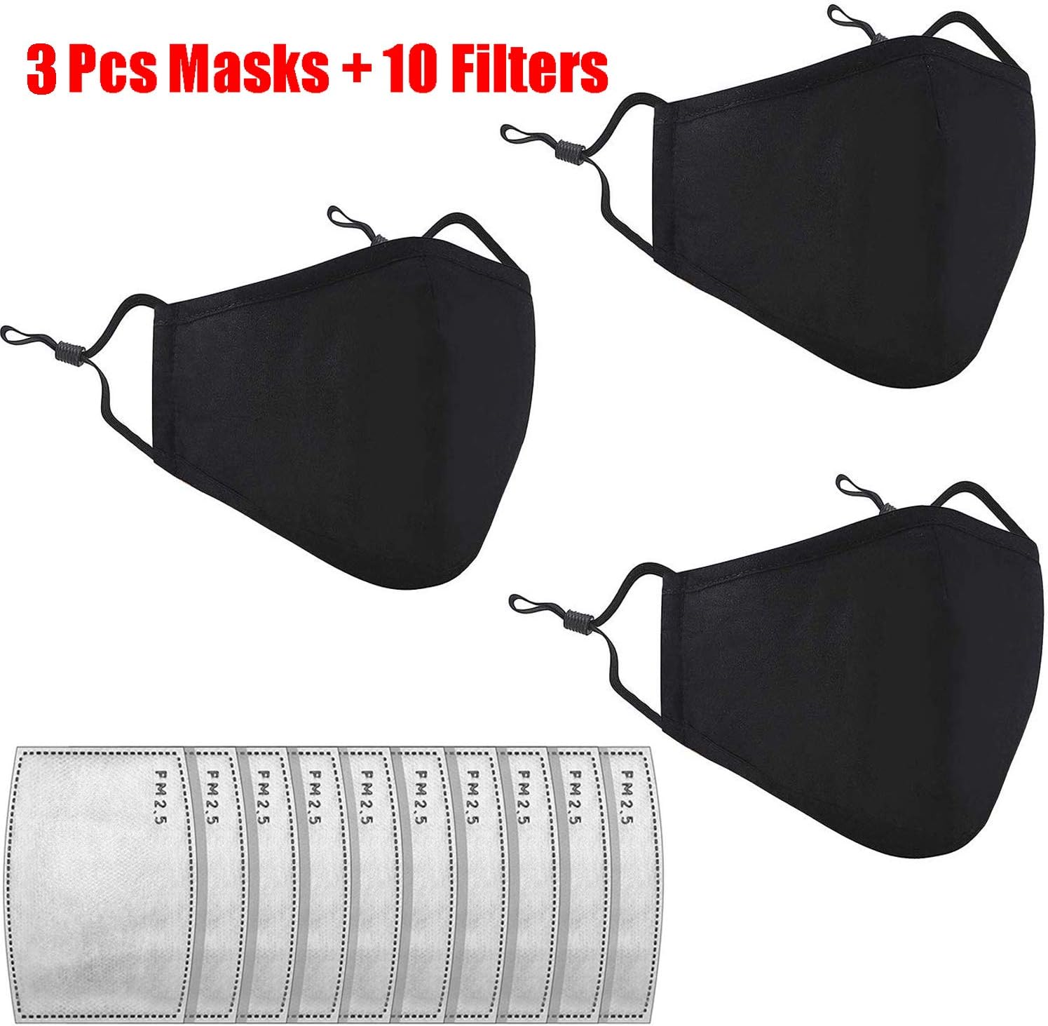 3 Pcs Activated Carbon Filter for Breathing Insert Protective Mouth Cover Anti Pollution Washable Cotton for Adult Outdoor Activities