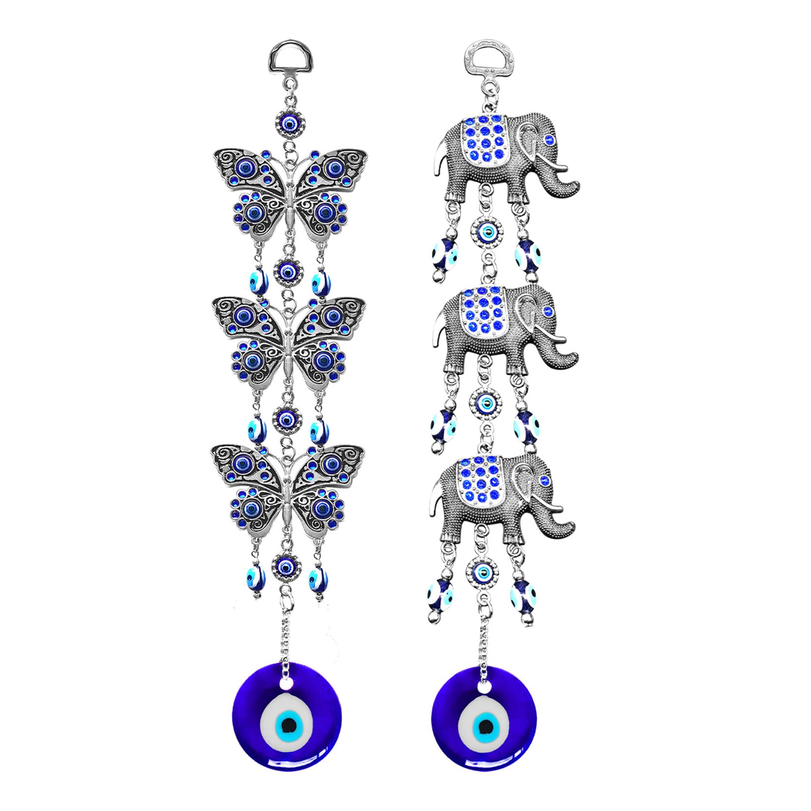 Turkish Blue Evil Eye Wall Hanging Decoration Ornament (Elephant+butterfly)