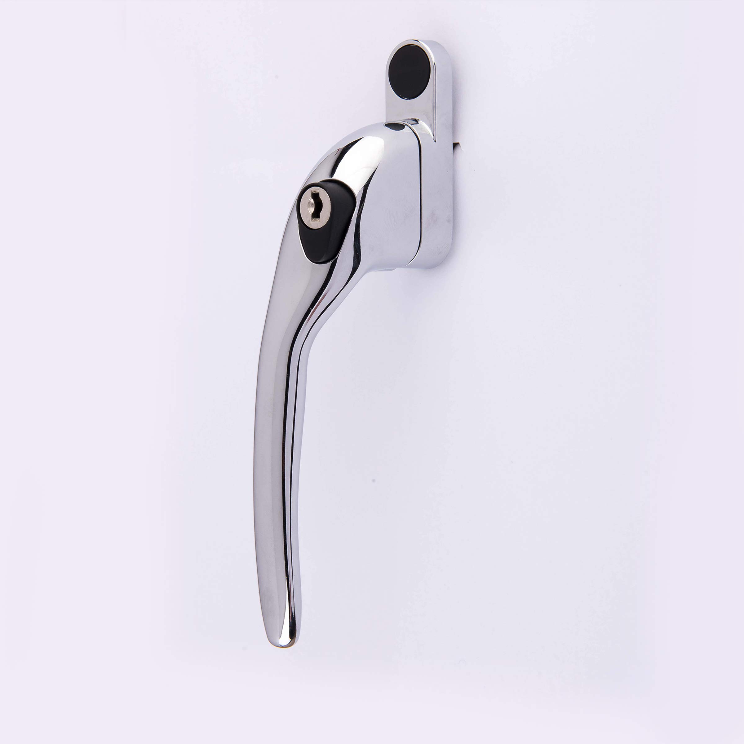 Yale P-YWHLCK40L-PC Offset Window Handle, fits Left Handed windows, 40mm spindle, Lockable, Visi Packed, suitable for PVCu windows, Polished Chrome Finish
