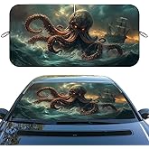 Vintage Scary Octopus Car Windshield Sun Shade - Nautical Pirate Heatshield, Blocks UV Rays, Sun Visor Protector for Sedan, Truck, SUV - 59