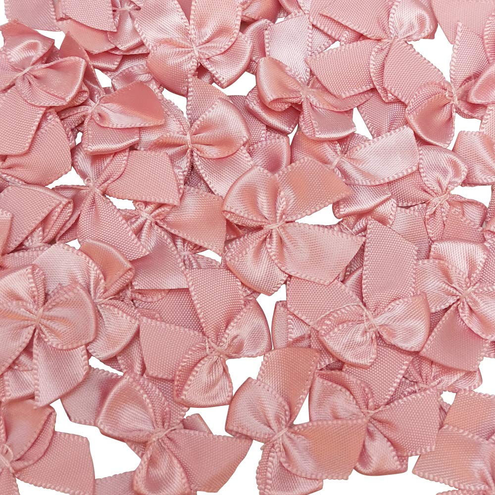 Chenkou Craft 60 Mini Satin Ribbon Bows Flowers 1" x 3/4" Light Mauve