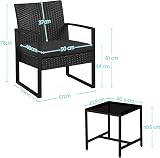 Yaheetech 3-Piece Rattan Garden Set 2 Chairs Table Black Cushions view 3