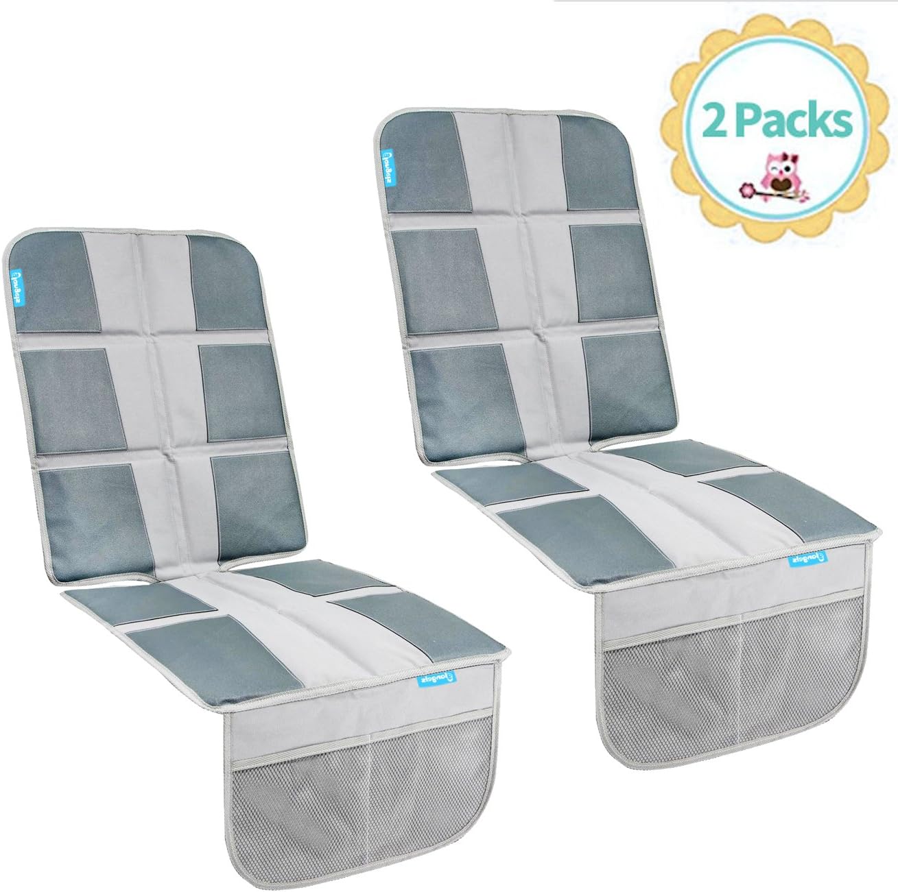 Child Car Seat Protector- Enhanced Padded Booster Seat Cover for Vehicles – Waterproof Seat Protectant for Baby or Toddler – Extra Large Storage Pocket – Prevents Dirt and Damage (Grey 2 PCs))
