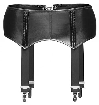 Noir Handmade Wetlook Strapsgürtel, schwarz, 4 Metallclips - Strumpfhalter Strapshalter Hüfthalter