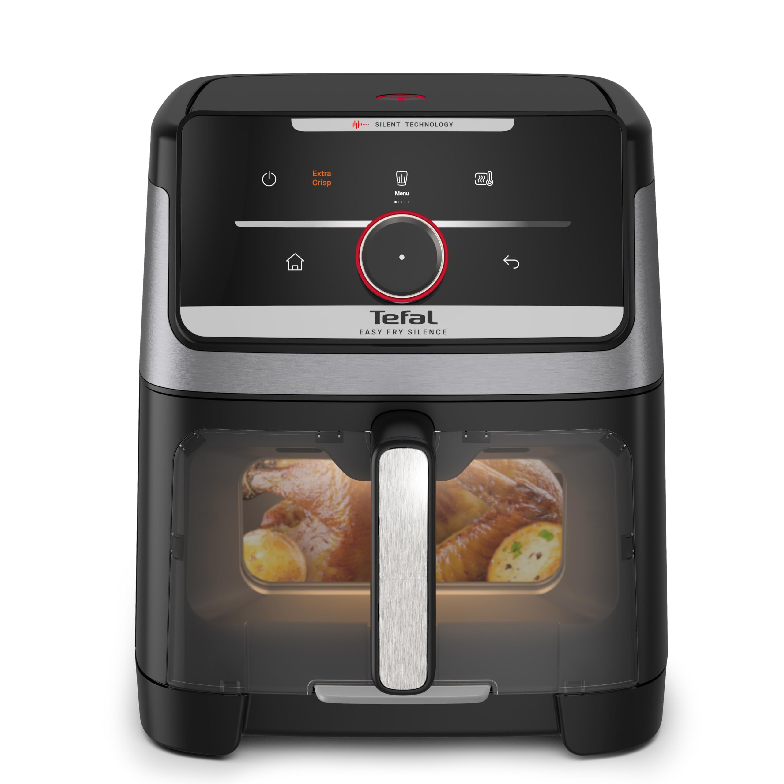 Tefal Easy Fry Silence Heißluftfritteuse, 7 L Fassungsvermögen, Silent-Technologie, Smart Assist System, bis zu 8 Portionen, abnehmbare Front mit Sichtfenster, Schwarz, EY876DE0 2