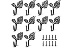 YITOBA 10 Pieces Vintage Leaf Wall Hook Metal Decorative Coat Hooks with Screws Heavy Duty Cloth Hanger and Key Holder for Ha