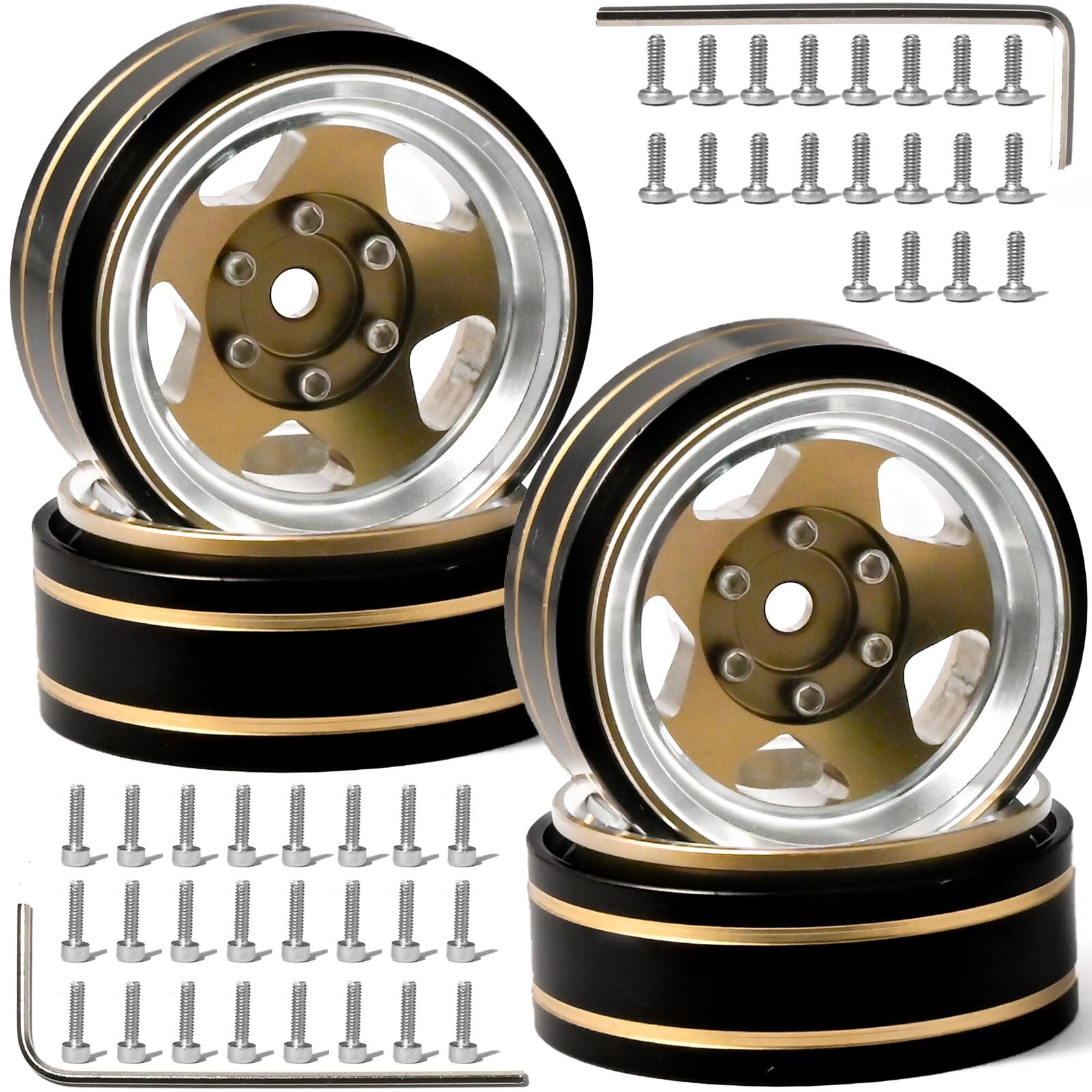 Photo 1 of 1.3 Beadlock Wheel Rim Aluminum Alloy Brass Negative Offset 1.3 Inches Wheel Hub Width 1.5cm OD 3.7cm Crawler Rims Fit for 1/18 1/24 TRX4M SCX24 FMS Ascent-18 RC Car Off Road Tire 4Pcs?Bronze?