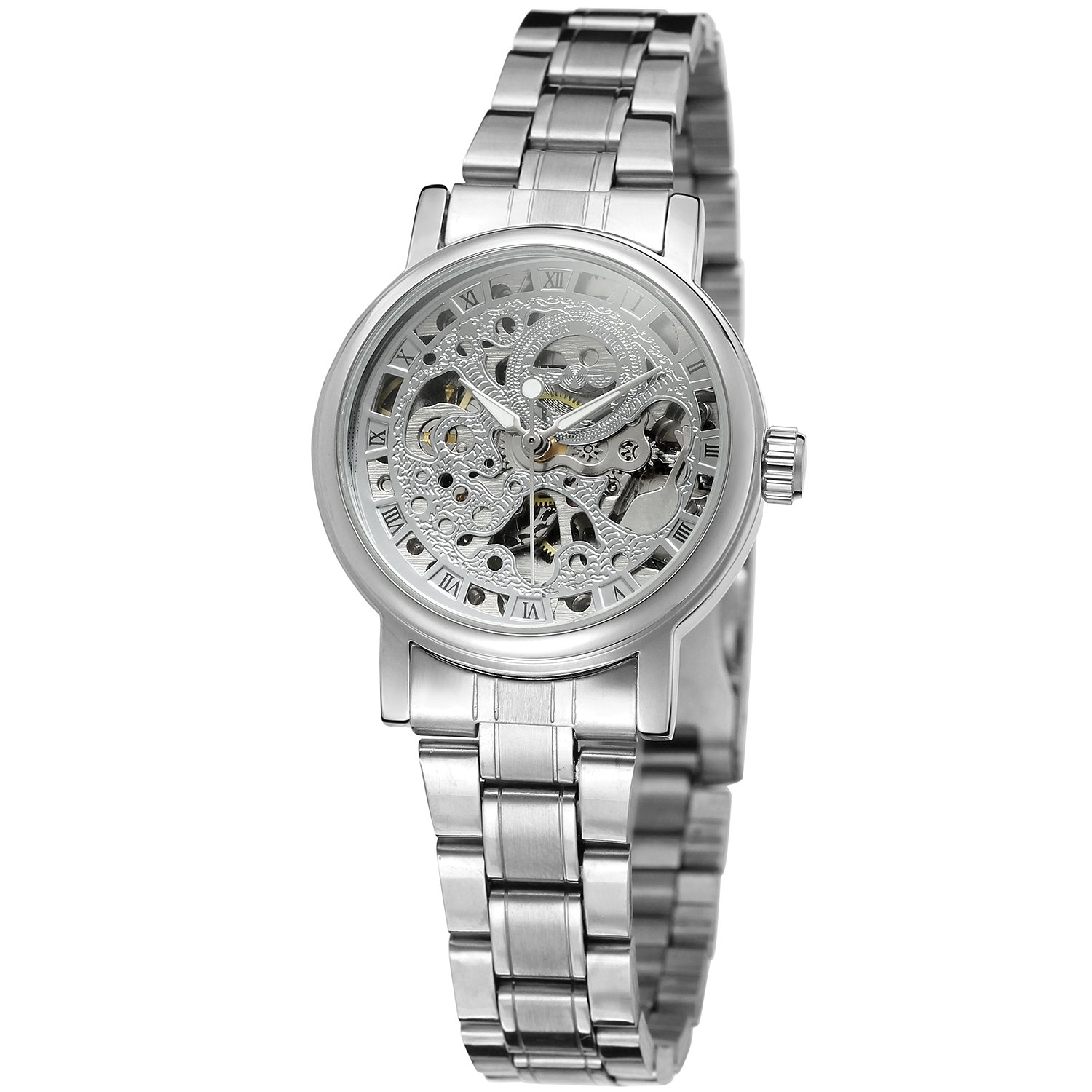FORSINING Women's Stylish Automatic Self-Wind Skeleton Analogue Stainless Steel Bracelet Watch