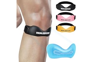 Healrecux Silicone Patellar Tendon Support Strap, Adjustable Non-Slip Patella Band Stabilizer Knee Brace for Jumpers Knee, Tendonitis, Basketball, Volleyball, Squats, Black