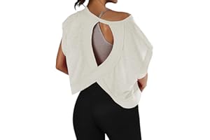 TERIVEEK Women Open Back Short Sleeve Workout T Shirts Casual Loose Gym Running Yoga Shirt Athletic Tee Activewear Crop Tops