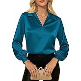 GRACE KARIN Business Casual Tops for Women Satin Silk Blouse Collared V Neck Long Sleeve Work Shirts Dressy Tops Fall Clothes