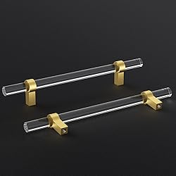 Peaha 10 Pack Acrylic Drawer Pulls Brushed Brass