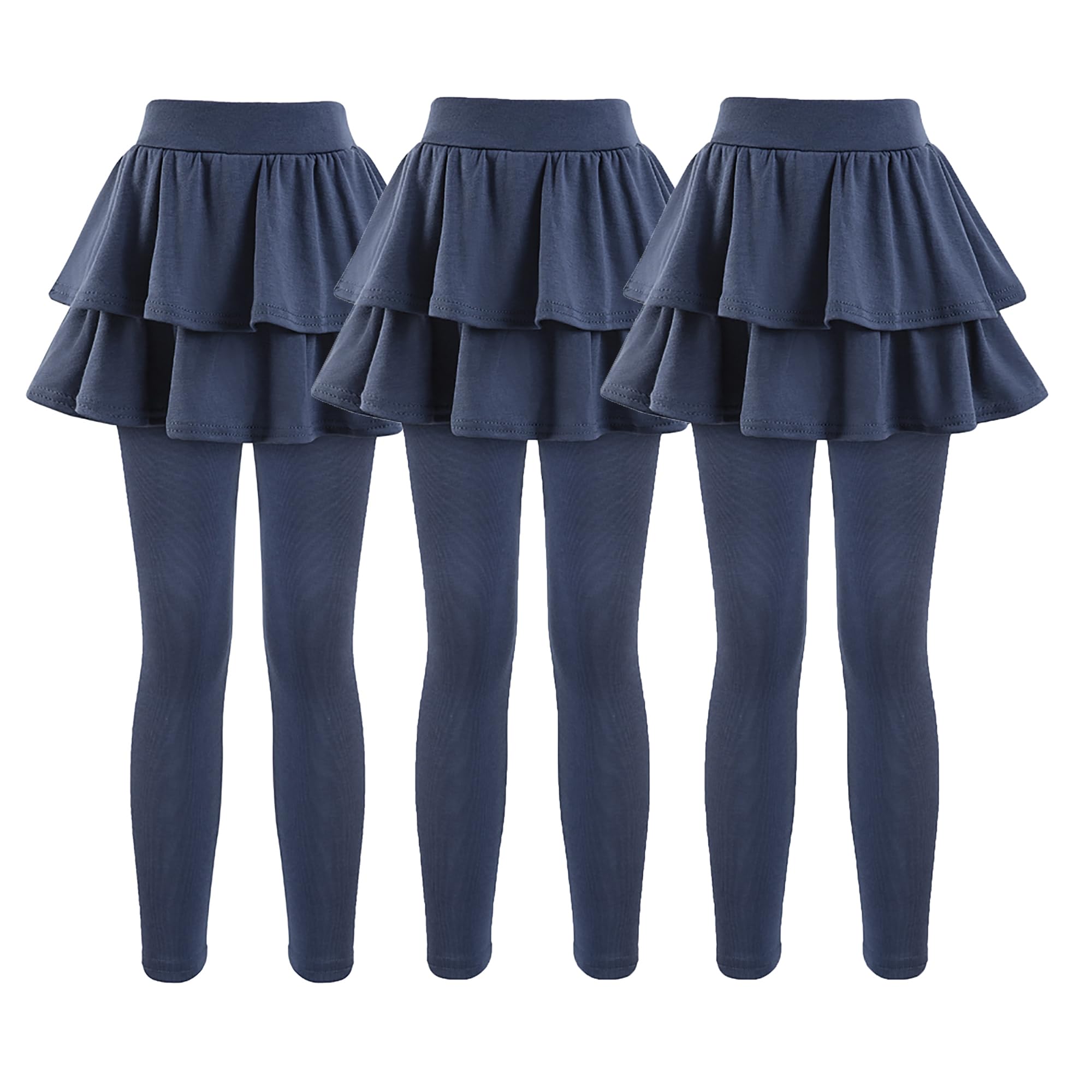 GUOGUOWU Girls School Uniform Pants Leggings with Skirts Stretch Warm Jegging 4-12 Years Navy Blue 3-Pack 7-8 Years Image