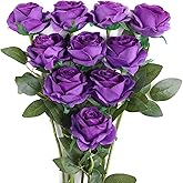 JUSTOYOU 10Pcs Artificial Roses Flowers, Realistic Blossom Roses, Real Touch Silk Rose, Single Fake Flower Long Stem Bouquets for Home Wedding Party Decoration