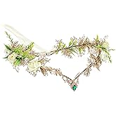 MOSTORY Woodland Fairy Crown Headpiece - Green Flower Elf Crowns for Fairy Cotume Women Renaissance, Forest Floral Headband Elven Circlet for Renfaire Cosplay Photo Shoot