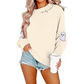 HEBBE Halloween Sweatshirt Women Spooky Season Sweatshirts Ghost Pullover | Spooky Season Sweatshirts Halloween Ghost Sweatshirt Women Halloween Graphic Crewneck Tops Casual Sweater