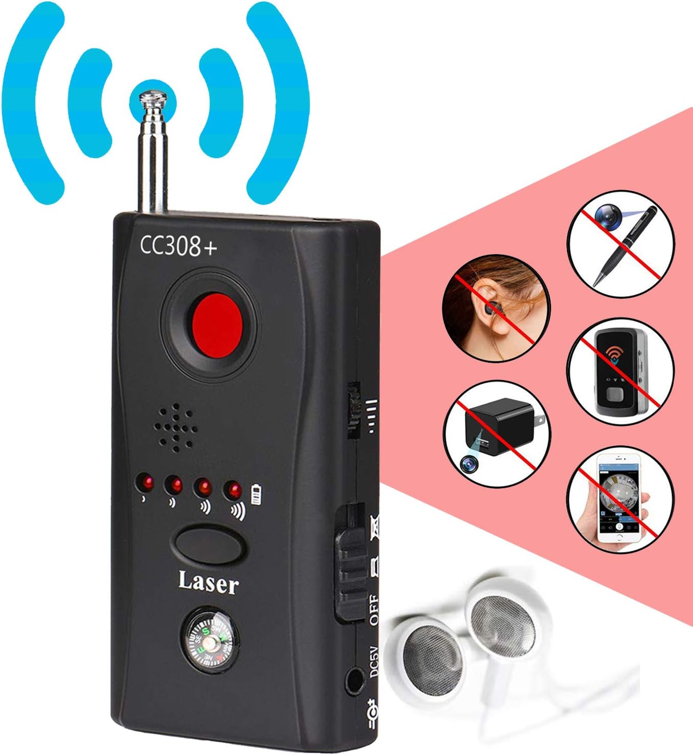 Anti Spy Hidden Camera Detector, LADER Wireless Signal Pinhole Laser Lens GSM Detector Ultra-high Sensitivity Full-Range Tracker Finder