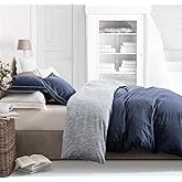 SLEEPBELLA Duvet Cover King Size, 600 Thread Count Cotton Navy & Grey Printed with Luxurious Blue Leaves Pattern Reversible Botanical Comforter Cover Sets, Bedding Set 3Pcs (King, Navy-Blue Leaves)