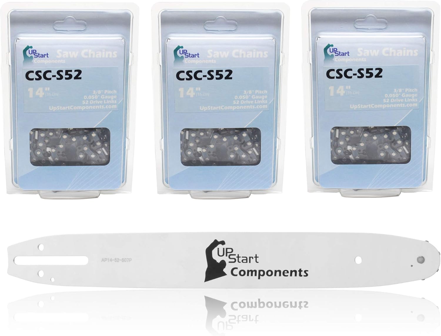 Replacement 14" Single Rivet Bar and 14" Semi Chisel Chain Combo for Homelite 3350 Chainsaw (14" Length, 3/8" Pitch, 0.050" Gauge, 52 Drive Links, 7 Sprocket Nose Tooth) 1 Bar 3 Chains