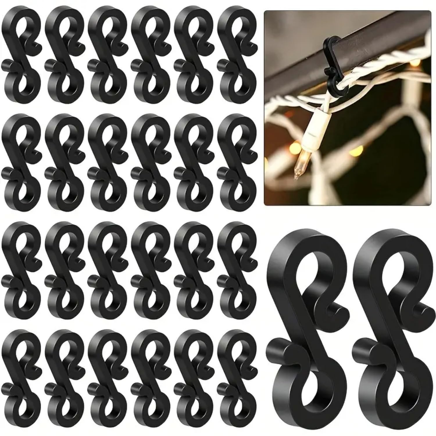 KARBAG 150Pcs Outdoor Light Clips, Black Gutter Hooks S Clip Hooks Gutter Clips for Lights Mini Gutter Hooks Clips Weatherproof Outdoor Light Hooks Clips for Xmas,Party Decoration Outside String Light