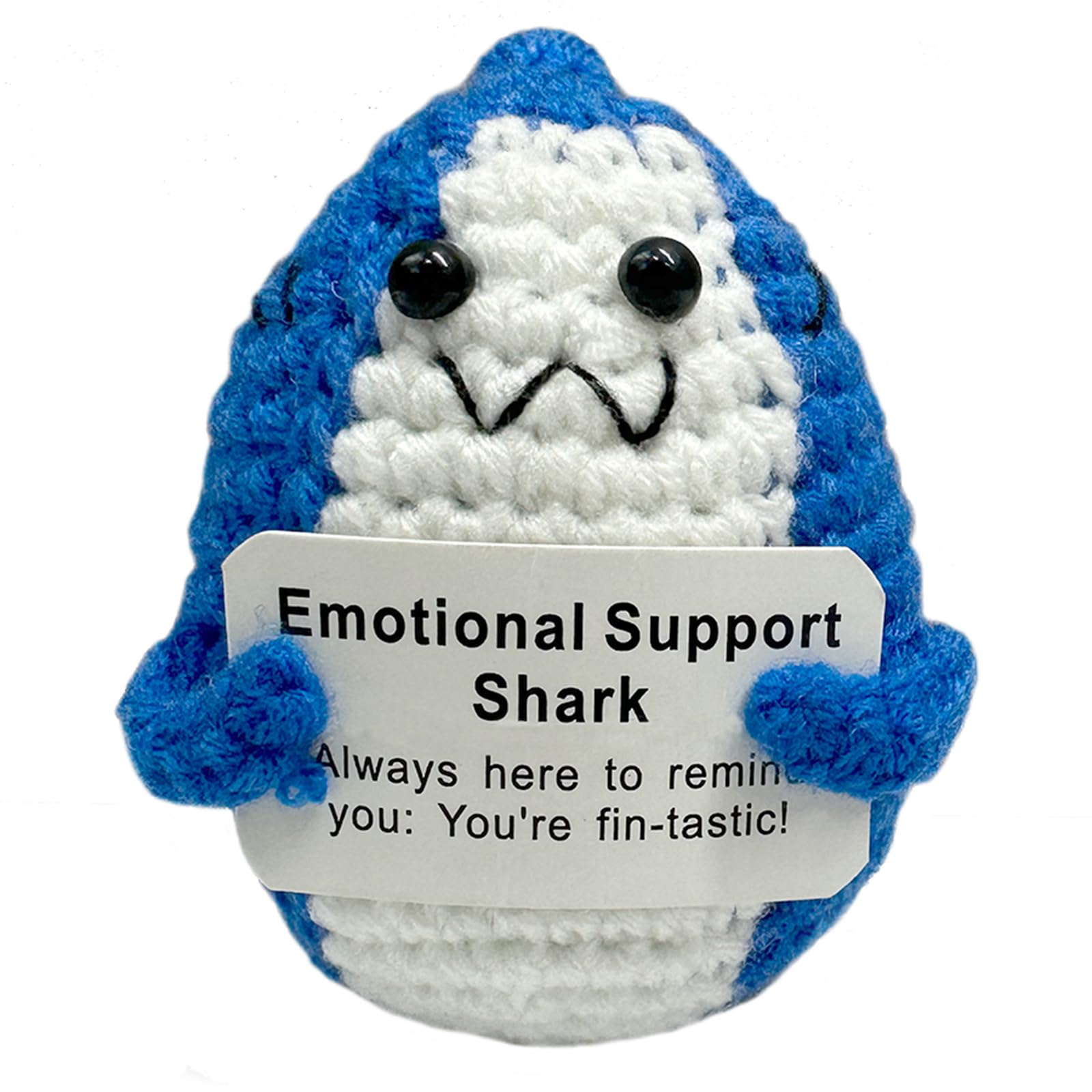 Auony Funny Positive Emotional Support Crochet Shark with Positive Card Cheer Up Office Gifts for Coworkers Employees